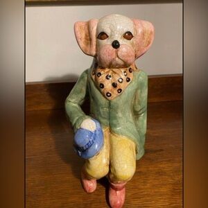 Vintage Staffordshire-Style Gentleman Dog In Riding Hunting Jacket and Boots